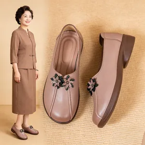 Zapatos de Mujer Senior de Microfibra de Estilo Étnico Retro Suela Suave Antideslizante Ligeros Decoración Floral