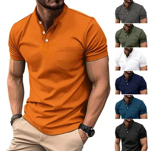 Polo da Uomo Casual in Poliestere a Maniche Corte Scollo a V con Bottoni Tinta Unita Top con Tasca Stile Britannico