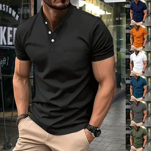 Polo Henley casual business da uomo con un taschino sul petto e bottoni eleganti