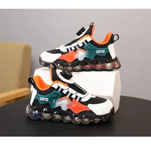Waterproof children's rotary buckle sneakers with premium leather and bubble sole design
