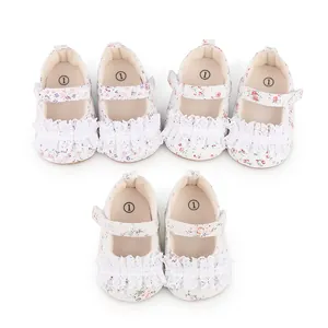 Baby Girls Floral Lace Canvas First Walkers Mary Jane Soft Sole Non-slip Breathable Infant Toddler Prewalker Shoes Daily Casual