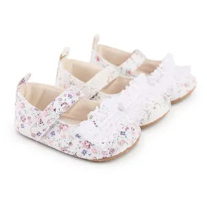 Floral lace baby walking shoes for 0-1 year old infants with delicate ruffle details