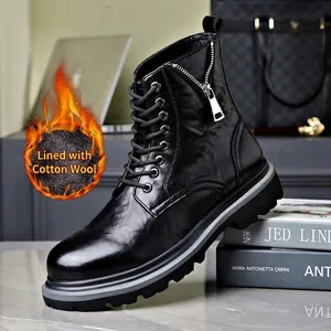 Herren Rindsleder Martin Boots Britischer Stil High Top Seitenreißverschluss Tooling Stiefel Herbst Winter Warm Outdoor Arbeit Casual Lederstiefel