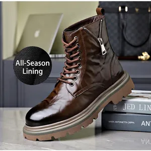 Braune Herren-Martin-Boots aus Leder im britischen Stil mit praktischem Seitenreißverschluss