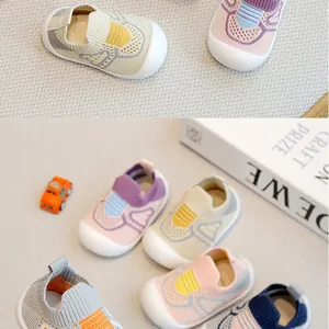 Soft-sole toddler flyknit shoes in various pastel colors, perfect for nursery wear