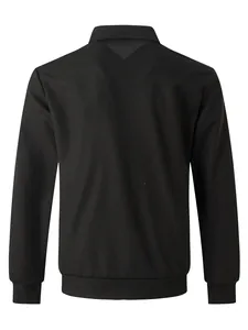 Back view of black men's waffle knit zipper jacket with ribbed cuffs and hem