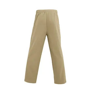 Detailansicht der Rückseite einer lockeren khakifarbenen Herren-Freizeitsport-Hose mit Bund.