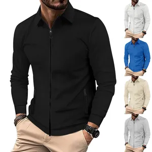 Men's waffle knit long sleeve zipper jacket featuring lapel collar and casual style