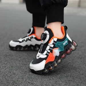 Children's waterproof leather sports shoes with rotating buckle and non-slip sole