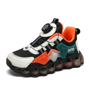Colorful children waterproof leather sports shoes with easy rotary buckle closure