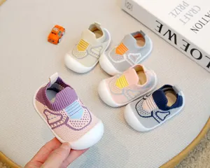 Multi-colored baby sock shoes with breathable knit upper and non-slip soft soles