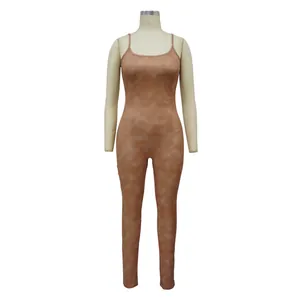 Tight tie-dye jumpsuit with spaghetti straps and U-neckline displayed on a mannequin