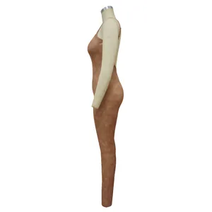 Side profile view of a sexy brown tie-dye spaghetti strap tight jumpsuit for women