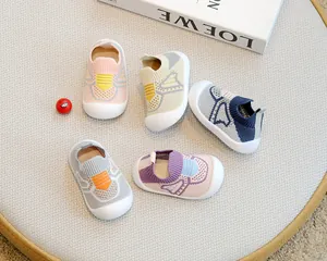 Multi-color baby fly-knit sock shoes with non-slip soft rubber soles for toddlers