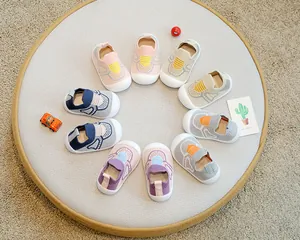 Collection of baby soft-sole flying woven walking shoes in various vibrant colors