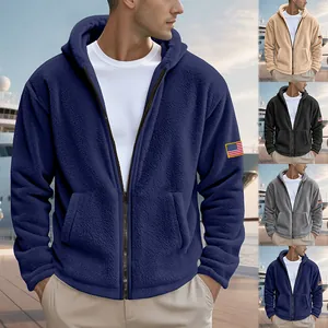 Sweat à capuche en polaire zippé pour homme, collage multicolore et écusson drapeau américain