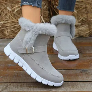 Botas de Nieve de Invierno para Mujer de Gamuza Artificial con Terciopelo Botas Cortas Cálidas Ribete de Piel Sintética Zapatos de Algodón Antideslizantes