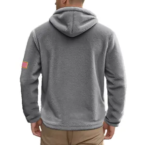 Sweat à capuche zippé en polaire grise pour homme avec patch drapeau américain