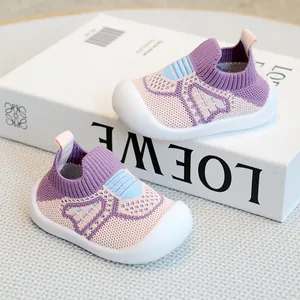 Comfortable breathable baby flyknit sock shoes with non-slip soft soles for toddler walking