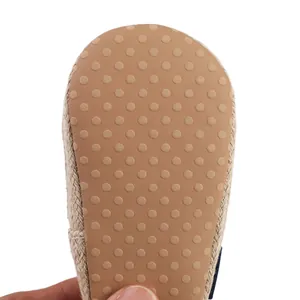 Detailgetreue Nahaufnahme der rutschfesten Gummisohle für Baby-Lauflernschuhe im Haus