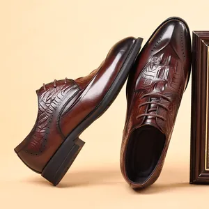 Herren Oberstes Rindsleder Brogue Anzugschuhe Britischer Stil Krokodilmuster Geschäftliche Formelle Lederschuhe Für Männer