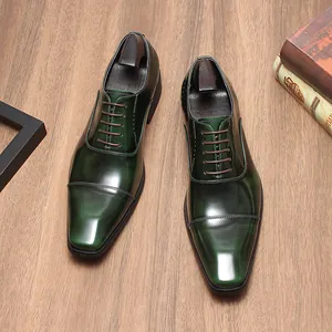 Hochwertige dunkelgrüne Leder Oxford-Schuhe für Herren Business Formal Kapuze Zehenpartie