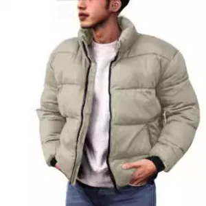 Men's thickened winter puffer jacket with casual stand collar and quilted design