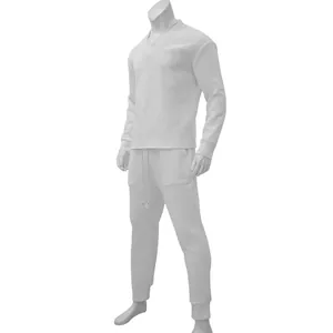 Herren weißes Jacquard-Strick-Set mit V-Ausschnitt Pullover und passender Jogginghose
