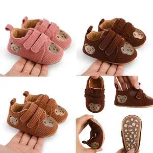Soft Sole Baby First Walkers Corduroy Bear Embroidery Anti Slip Infant Shoes Newborn Toddler Prewalkers Boys Girls Casual Breathable Shoes