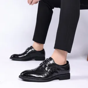 Men's black genuine leather business formal dress shoes in a classic oxford style