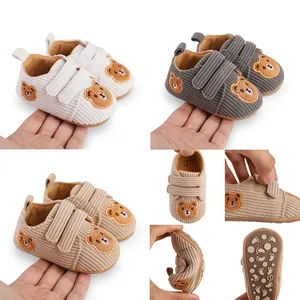 Cartoon Bear Baby Walking Shoes Corduroy Soft Sole Anti-Slip Toddler First Walkers Indoor Shoes For Infants
