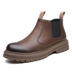 Classic brown Chelsea boot for men with elastic side panels and thick lug sole