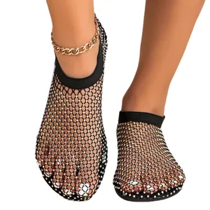 Elegante, sexy, ausgehöhlte Strass-Netz-Sandalen für Damen, stilvolle Sommerfußbekleidung