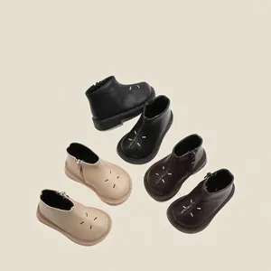 Bottines Martin pour tout-petits de style coréen en noir, beige et marron pour enfants