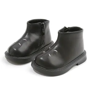 Bottines Martin noires classiques pour enfants avec fermeture éclair et surpiqûres