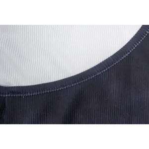 Close-up detail of the ribbed fabric and neckline stitching on a women's bodysuit