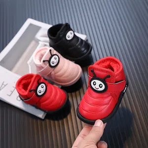 Bottes de Neige pour Tout-petits 1-3 Ans Doublées de Polaire Chaudes en Cuir PU Coccinelle de Dessin Animé Bande Auto-agrippante Chaussures à Semelle Souple
