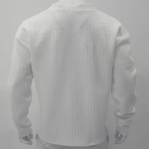 Vista posterior detallada de un suéter de punto jacquard blanco para hombre con textura.