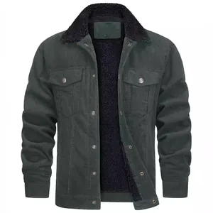 Classic dark grey men's corduroy jacket with black sherpa lining and turndown collar