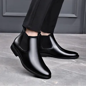Classic men's black leather Chelsea boots with pointed toe design for autumn winter
