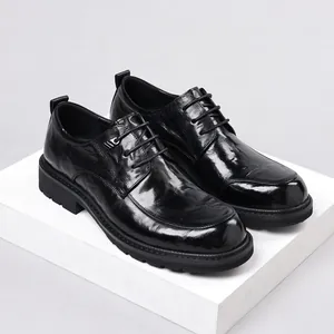 Men's First Layer Sheepskin Business Leather Shoes British Style Business Casual Platform Oxford Shoes Comfortable Formal Dress Shoes