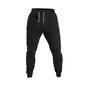 Detail view showing the drawstring waist and smooth fabric of these black men's joggers