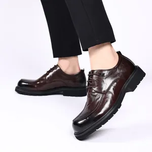 Men's premium brown leather derby shoes with thick soles for elegant business casual wear