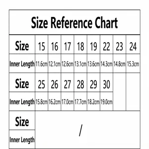 Size chart for baby winter snow boots showing sizes 15 to 30 in centimeters