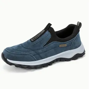 Sneaker slip-on casual da uomo in pelle scamosciata blu con suola in gomma antiscivolo