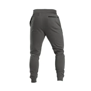 Back view of men's charcoal grey joggers showing the functional zipper pocket