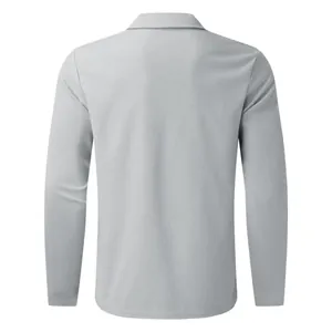 Back view of light grey waffle texture long sleeve shirt for men's casual wear.