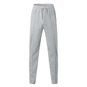 Full front view of men's light grey waffle-knit sports pants with drawstring waist