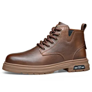 Botines Martin clásicos de cuero marrón para hombre con cordones altos para otoño