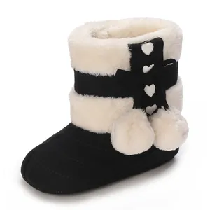 Süße Baby-Winterstiefel mit weichem Plüschbesatz und Schleife für Kleinkinder von 0-1 Jahr